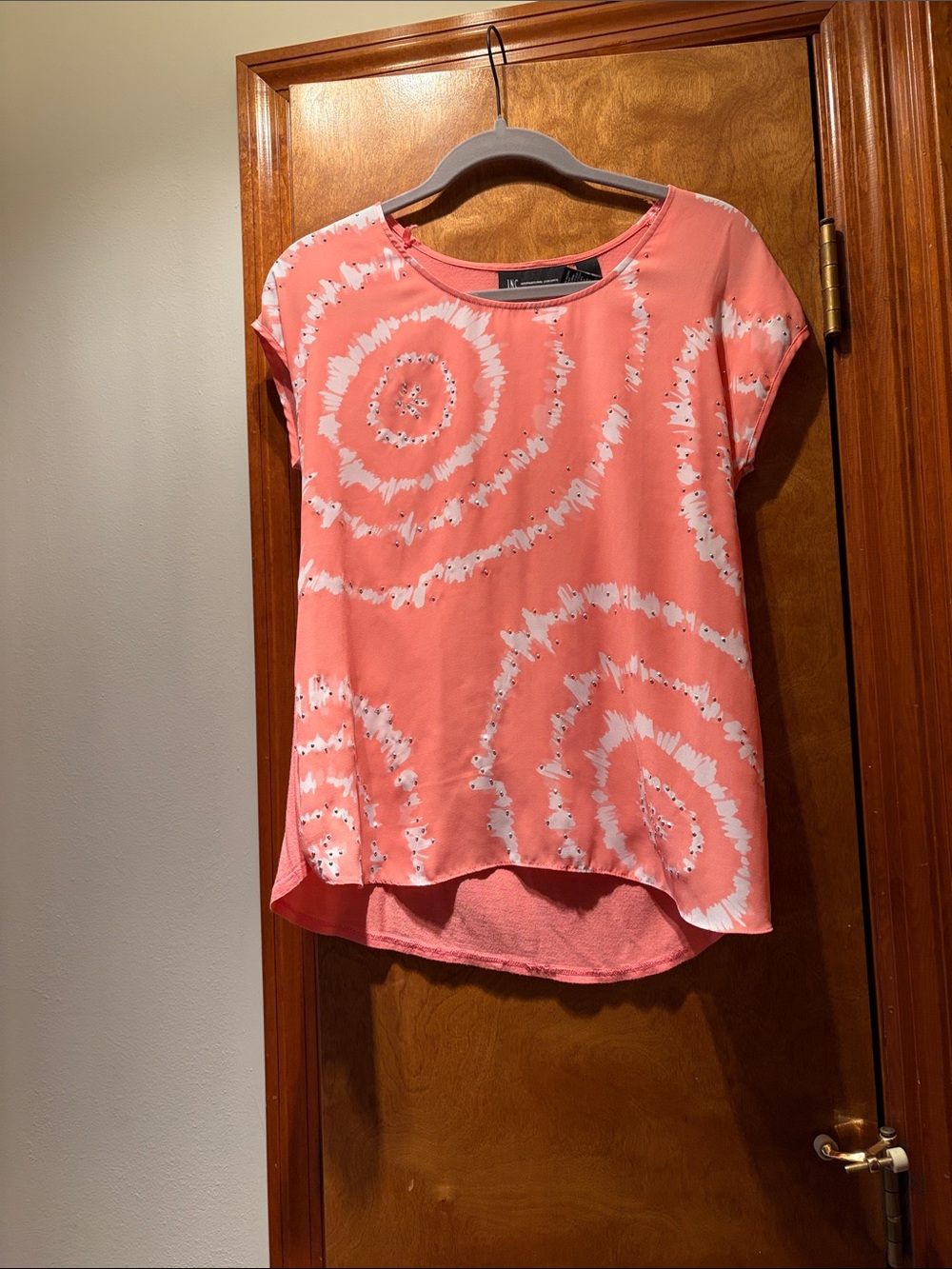 INC International Concepts Coral and White Tie-Dye Short Sleeve Tee